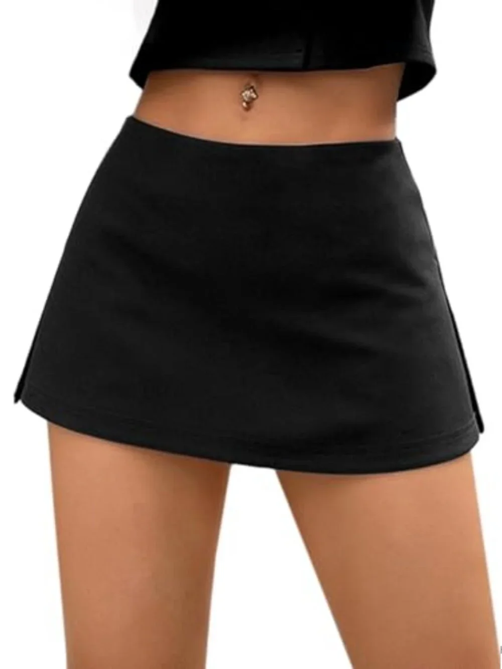 Womens Low Rise Mini Skort Side Slit A-Line Built in Shorts Y2K Going Out
